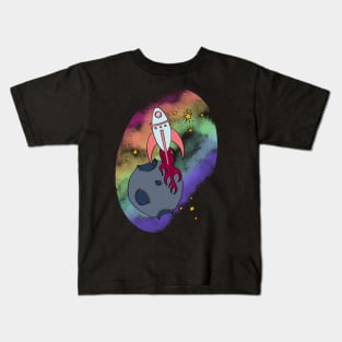 Retro Rocket Rainbow Galaxy Kids T-Shirt